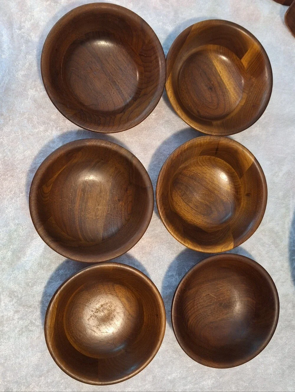 Vintage Vermilion Real Black Walnut 60's Nine piece salad serving bowls